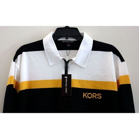 Michael Kors CS250PJ5E2 Mens Sz M Butter Multi Striped L/S Rugby Polo Shirt $128 - Picture 7 of 12